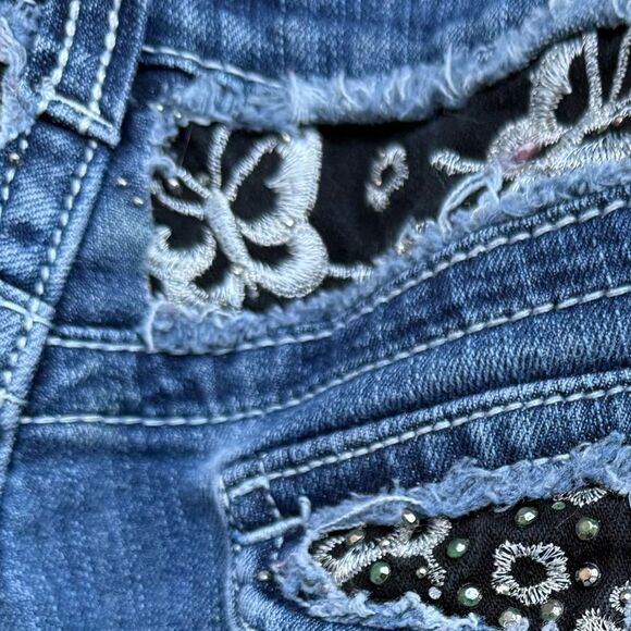 Daniel Jeans Black Silver Embroidered Butterfly Destroyed Straight size 9/10 - Picture 14 of 16
